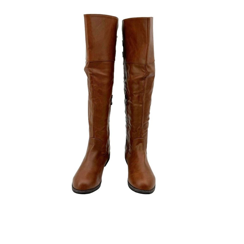 BRINLEY CO.Wide-Calf Knee-High Double-Buckle Riding Faux Leather Boots Size 8 - Picture 7 of 12